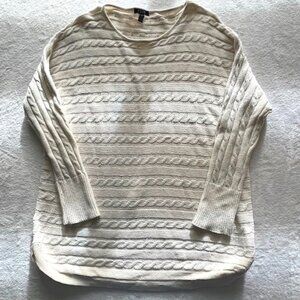 Chaps Off White Cable Knit Tunic Sweater with Curved Hem- Size XL
